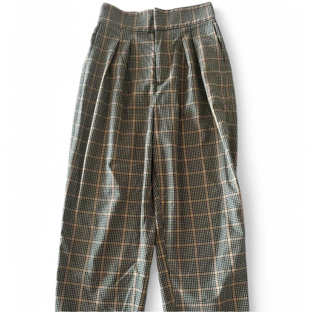 Women Plaid Pants - Green and Brown